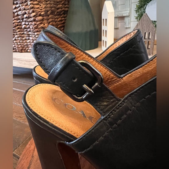 COACH Carmine Closed Toe Black Leather Platform Heels - Picture 8 of 10